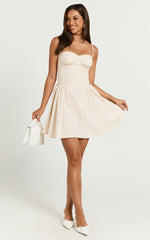 April Mini Dress - Sweetheart Wide Pleated Dress in Sand