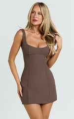 Aretha Mini Dress - Panel Dress in Mocha