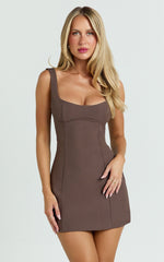 Aretha Mini Dress - Panel Dress in Mocha