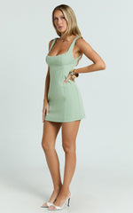 Aretha Mini Dress - Panel Dress in Sage