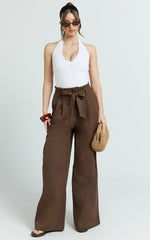 Aria Pants - Low Waisted Wide Leg Pants in Chocolate