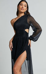 Arosa Maxi Dress - One Shoulder Long Sleeve in Black
