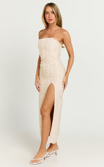 Aubrey Midi Dress - Strapless Thigh Split Dress in Cream