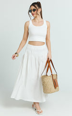 Auburn Maxi Skirt - Poplin Pintucked A Line Skirt in Ivory