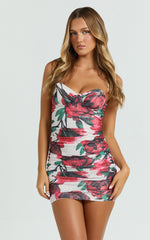 Augustine Mini Dress - Sweetheart Ruched Bodycon Dress in Rose Blanca