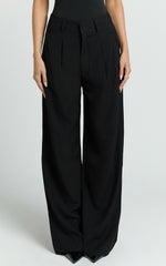 Augustus Pants - High Waisted Wide Leg Tailored Pants in Black