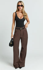 Augustus Pants - High Waisted Wide Leg Tailored Pants in Dark Oak