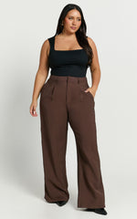 Augustus Pants - High Waisted Wide Leg Tailored Pants in Dark Oak
