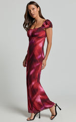 Avril Midi Dress - Recycled Puff Sleeve Empire Slip Dress in Tequila Sunset Print