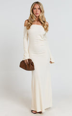 Ayla Maxi Dress - Off Shoulder Flared Sleeve Bodycon Dress in Off White