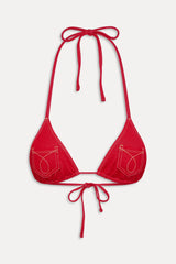 Nick Denim Triangle Bikini Top - Red Denim