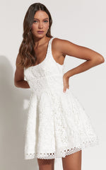 Lilia Mini Dress - Corset Scoop Neck Fit And Flare Dress in White