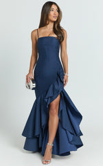 Bailey Maxi Dress - Asymmetrical Tiered Ruffle Dress in Navy