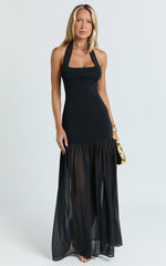 Barbara Maxi Dress - Halter Scoop Neck Contrast Georgette Dress in Black