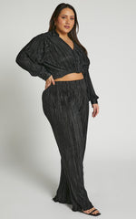 Beca Pants - High Waisted Plisse Flared Pants in Black