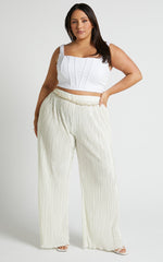 Beca Pants - High Waisted Plisse Flared Pants in Cream
