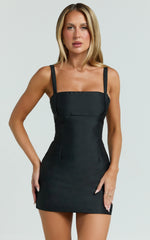 Beckett Mini Dress - Square Neck Form Fitting Dress in Black