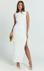 Bel Maxi Dress - Asymmetrical Ruched Side Fitted Dress in White