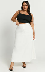 Benjie Maxi Skirt - Tailored Linen High Waisted A Line in White