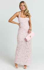 Benny Maxi Dress - Halter Neck Backless Bodycon Dress in Pink