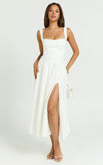 Bernie Midi Dress - Square Neck Strapped Full Circle Skirt Dress in White