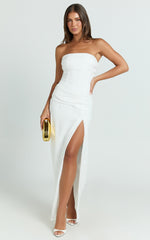 Berri Maxi Dress - Strapless Jacquard High Split Dress in White