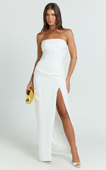 Berri Maxi Dress - Strapless Jacquard High Split Dress in White