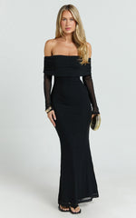 Bethanie Maxi Dress - Off The Shoulder Mesh Dress in Black