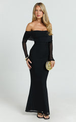 Bethanie Maxi Dress - Off The Shoulder Mesh Dress in Black