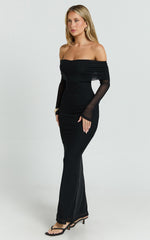 Bethanie Maxi Dress - Off The Shoulder Mesh Dress in Black