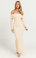 Bethanie Maxi Dress - Off The Shoulder Mesh Dress in Cream