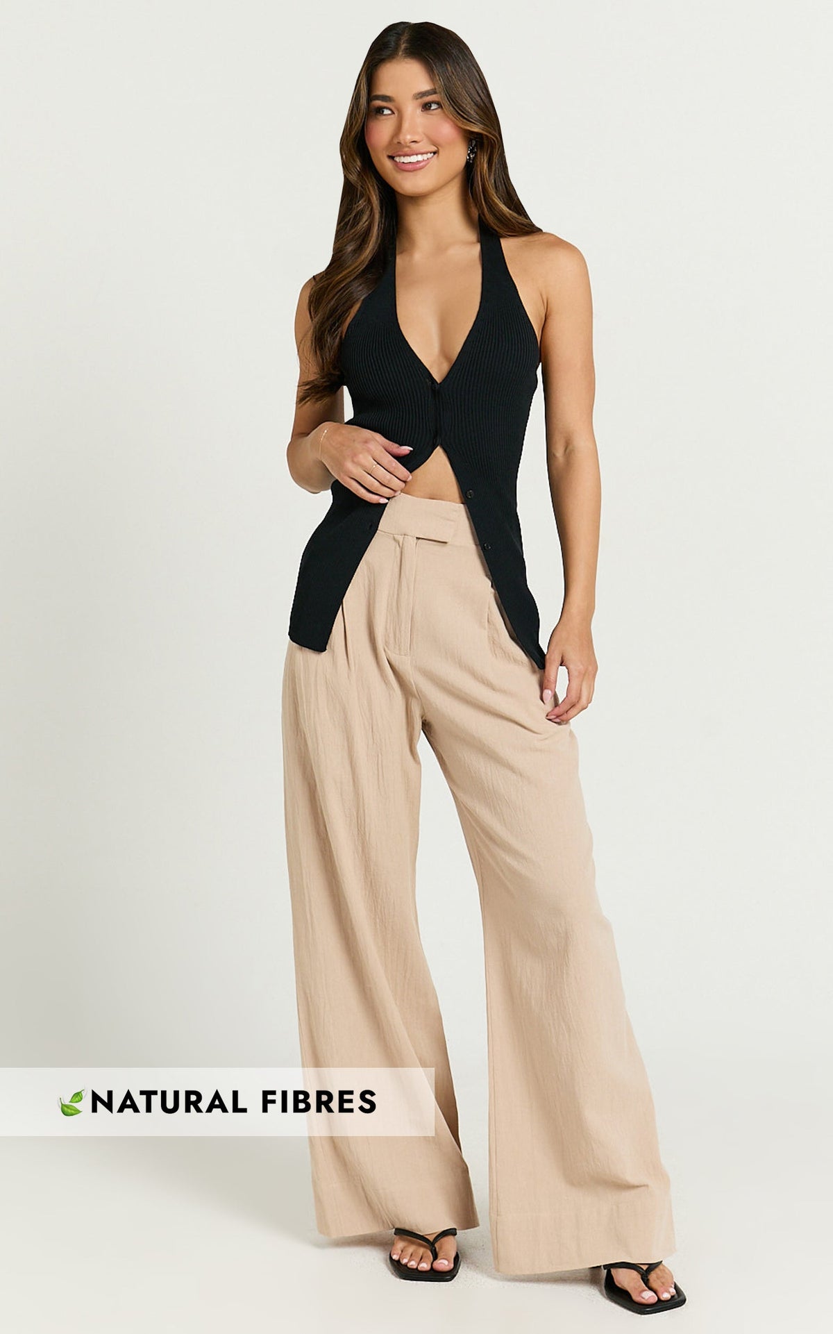Bette Pants - High Waisted Wide Leg Pants in Stone