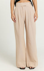 Bette Pants - High Waisted Wide Leg Pants in Stone