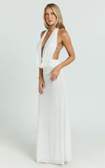 Bettina Maxi Dress - Low Cowl Neck Halter Bodycon Dress in Off White