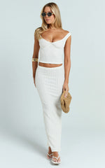 Billie Maxi Skirt - Column Textured Jersey Skirt in Off White