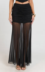 Bindi Maxi Skirt - Asymmetric Contrast Jersey Leg Split Skirt in Black