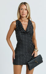 Blanca Mini Dress - Cowl Neck Bias Cut Dress in Black Polka Dot