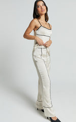 Bobbie Pants - High Waist Contrast Piping Pants in Oyster