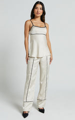 Bobbie Pants - High Waist Contrast Piping Pants in Oyster