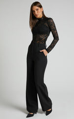 Bonnie Pants - High Waisted Tailored Wide Leg Pants in Black