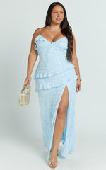 Braelyn Maxi Dress - Ruffle Low Back Dress in Blue