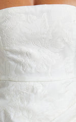 Brailey Midi Dress - Thigh Split Strapless Dress in White Jacquard