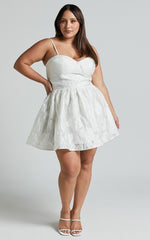 Brailey Mini Dress - Sweetheart Bustier Dress in White Jacquard