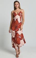 Brandi Midi Dress - Pleated Bodice Bias Slip Dress Dress in Hazel Garden Print