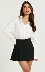 Brandi Skort - Mid Waisted Twill Mini Pleated Skort in Black