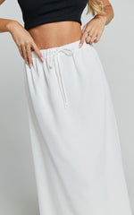 Bree Midi Skirt - Tie Waist Linen Look A Line Skirt in White