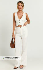 Bree Pants - Linen Mid Rise Relaxed Straight Leg Tailored Trousers in White