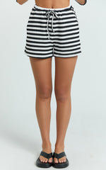 Brenda Short - Textured Stripe Short in White/Black Stripe