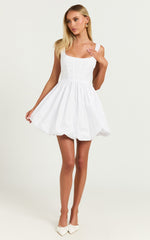 Brianda Mini Dress - Corset Bodice Bubble Hem Dress in White