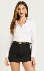 Briannon Shirt - Long Sleeve Fitted Collared Button Up Shirt in White